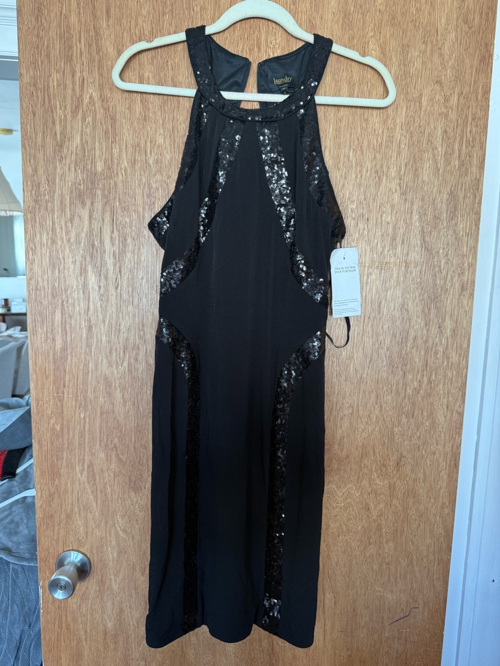 Black halter-neck dress by Laundry